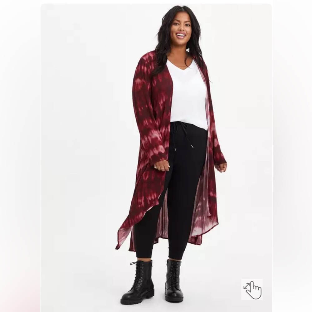 Torrid size 00x 10 M/L Wine Tie Dye Gauze Kimono